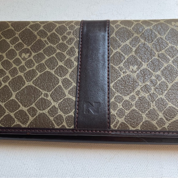 Nina Ricci Brown Leather Printed Long Wallet Kiss Lock Cards ID Holder - Picture 2 of 9